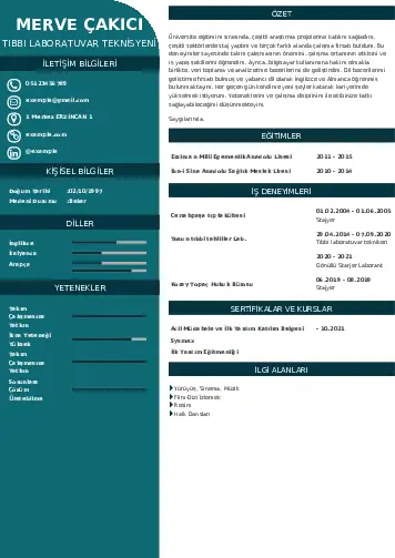 Laboratuvar Teknisyeni Cv Örnekleri cv indir